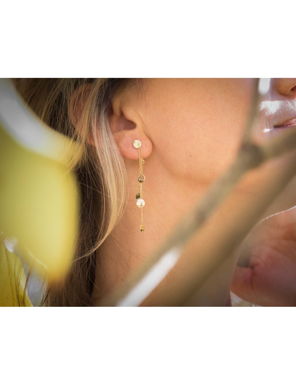 Boucles d'oreilles cascade de rond froissé - Or Jaune ou Or Blanc 375 millièmes (9 Carats)