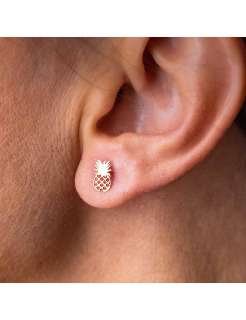 Boucle d'oreille enfant ou bébé ananas or jaune ou or blanc 9 carats