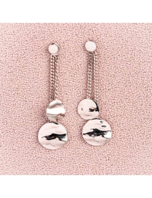 Boucles d'oreilles pour Bébé ou Enfant 2 ronds froissés en Or jaune ou Or blanc 9 carats