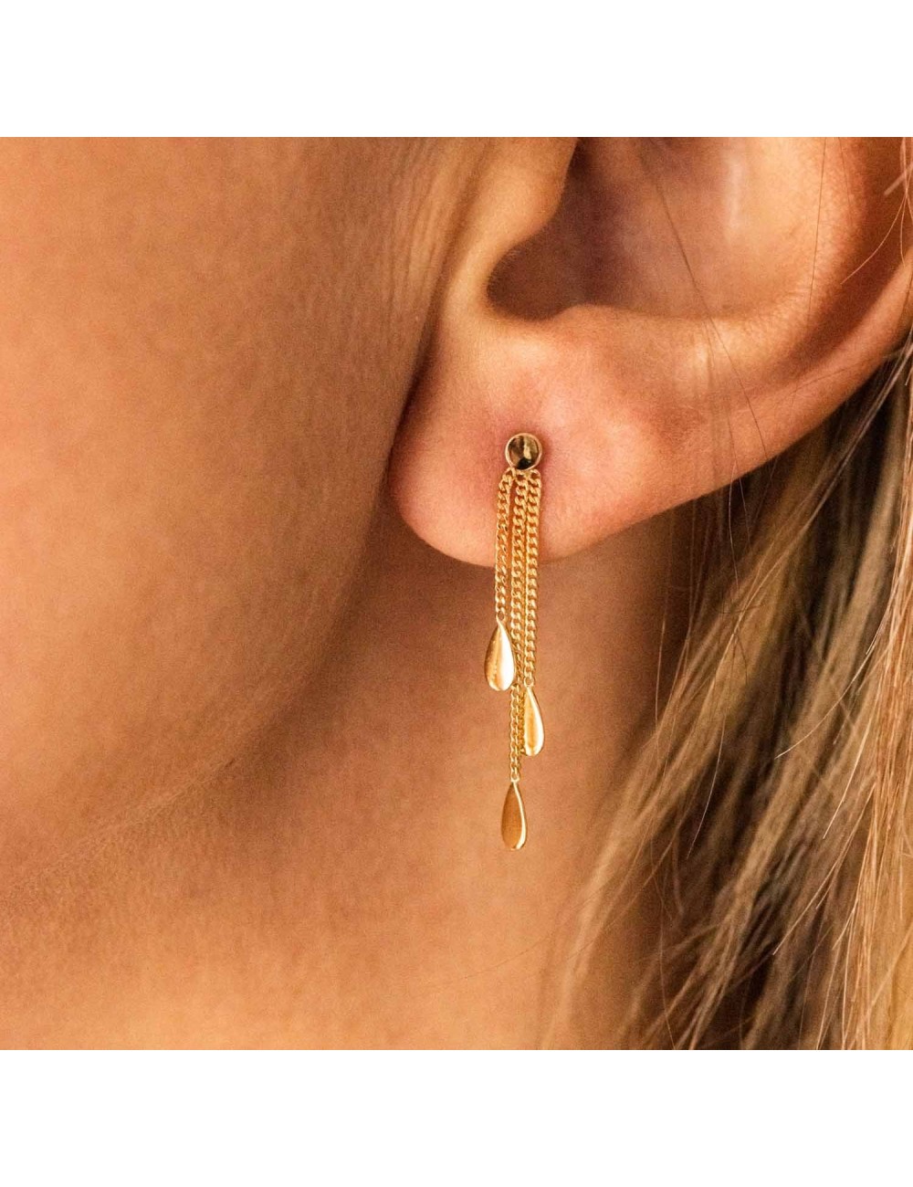 Boucles d'oreilles pour Bébé ou Enfant 3 gouttes en Or jaune, Or blanc ou Or bicolore 9 carats