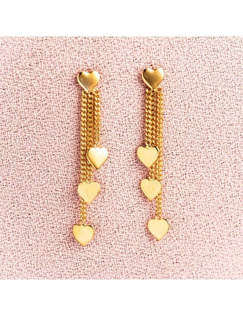 Boucles d'oreilles pour Bébé ou Enfant 4 coeurs en Or jaune, Or blanc 9 carats