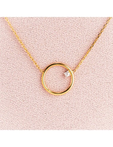 Collier pour bébé ou enfant petit cercle fil rond  serti d'un diamant de laboratoire en Or jaune ou Or blanc 9 carats