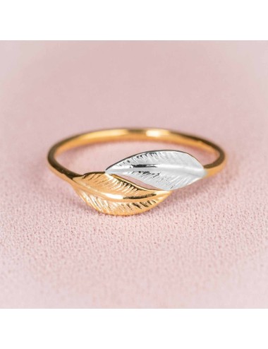Bague pour enfant double plumes en Or bicolore, 9 carats