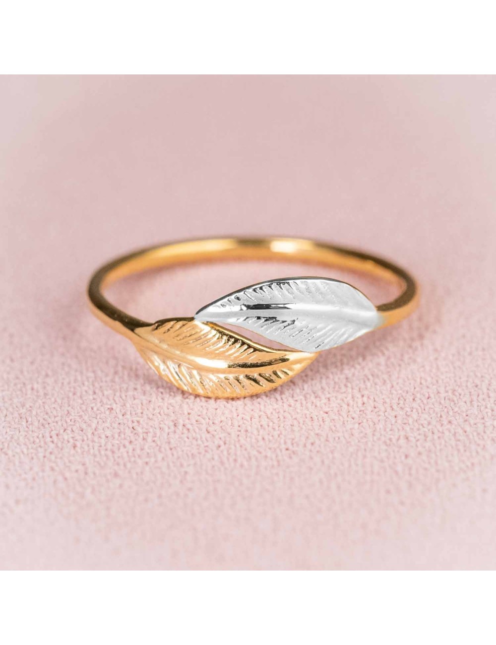 Bague pour enfant double plumes en Or bicolore, 9 carats