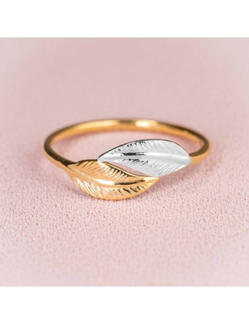Bague pour enfant double plumes en Or bicolore, 9 carats