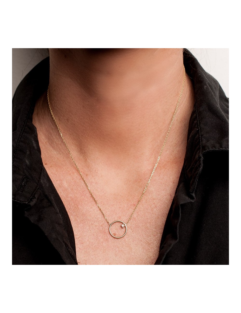 Collier petit cercle en Or et diamant éthique - Or Jaune ou Or Blanc 375 millièmes (9 Carats)