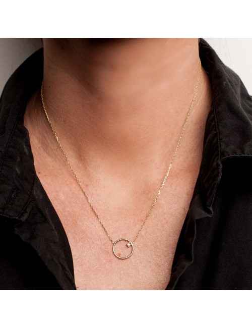 Collier petit cercle en Or et diamant éthique - Or Jaune ou Or Blanc 375 millièmes (9 Carats)
