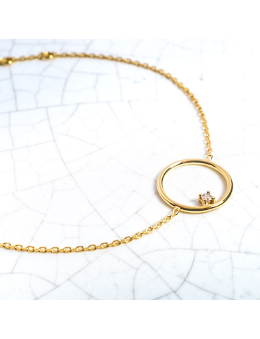 Bracelet pour enfant cercle fil rond  serti d'un diamant de laboratoire en Or jaune ou Or blanc 9 carats