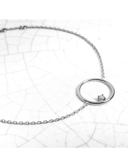 Bracelet pour enfant cercle fil rond  serti d'un diamant de laboratoire en Or jaune ou Or blanc 9 carats