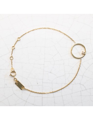 Bracelet pour enfant cercle fil rond  serti d'un diamant de laboratoire en Or jaune ou Or blanc 9 carats