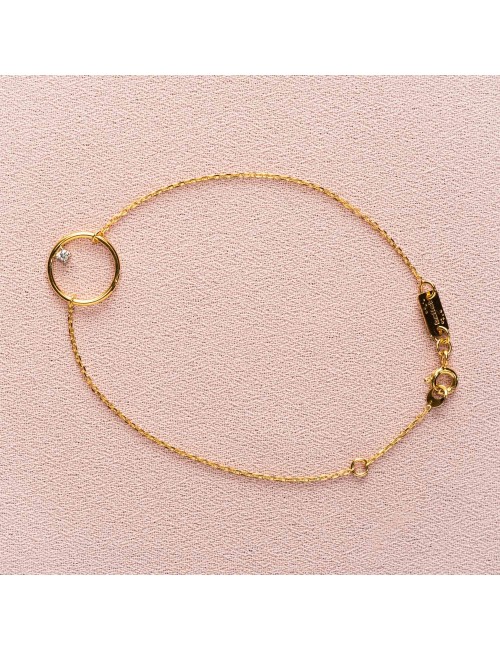 Bracelet pour enfant cercle fil rond  serti d'un diamant de laboratoire en Or jaune ou Or blanc 9 carats
