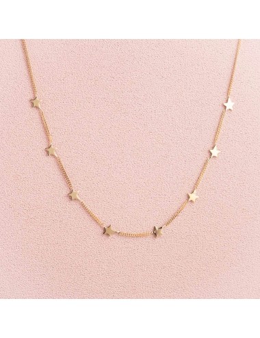 Collier pour enfant ou bébé huit étoiles asymétriques en or reliées par une chaîne, en Or jaune ou Or blanc 9 carats