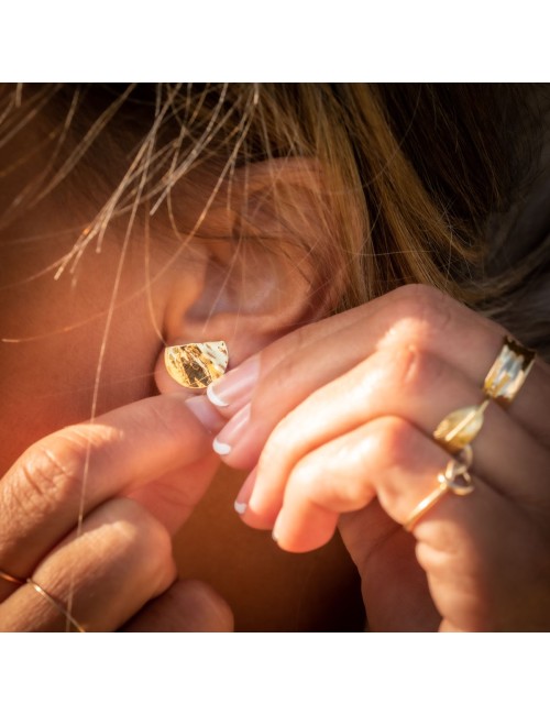 Boucles d'oreilles grand éclats demi-ronds froissés - Or Jaune ou Or Blanc 375 millièmes (9 Carats)