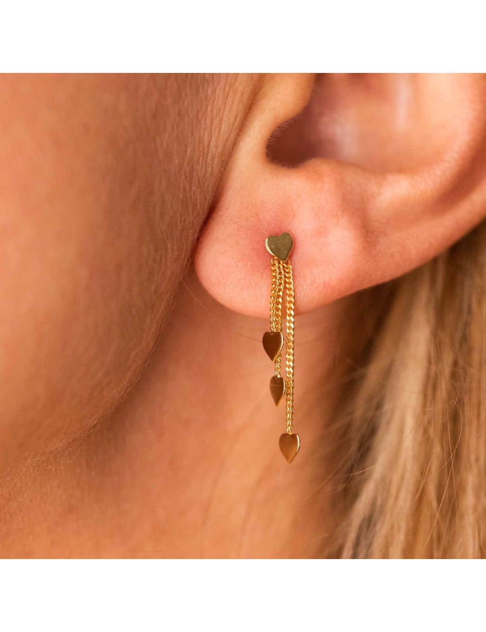 Boucles d'oreilles cascade de cœurs d'Or - Or Jaune ou Or Blanc 375 millièmes (9 Carats)