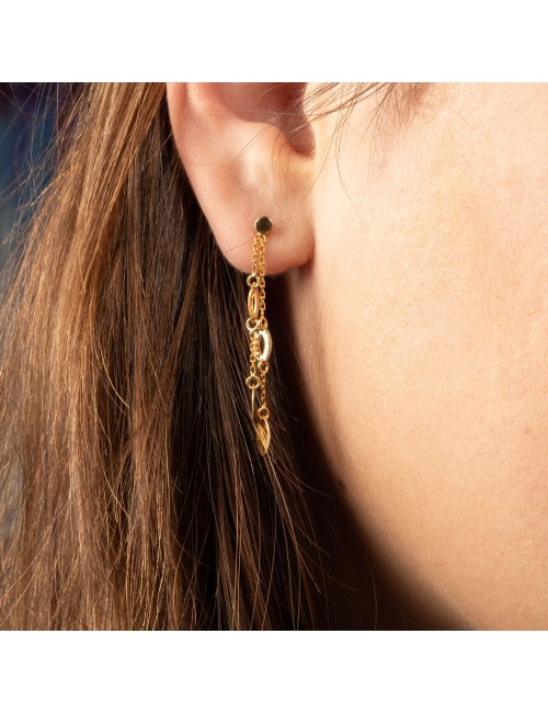 Boucles d'oreilles double pendantes navettes ajourées - Or Jaune ou Or Blanc 375 millièmes (9 Carats)