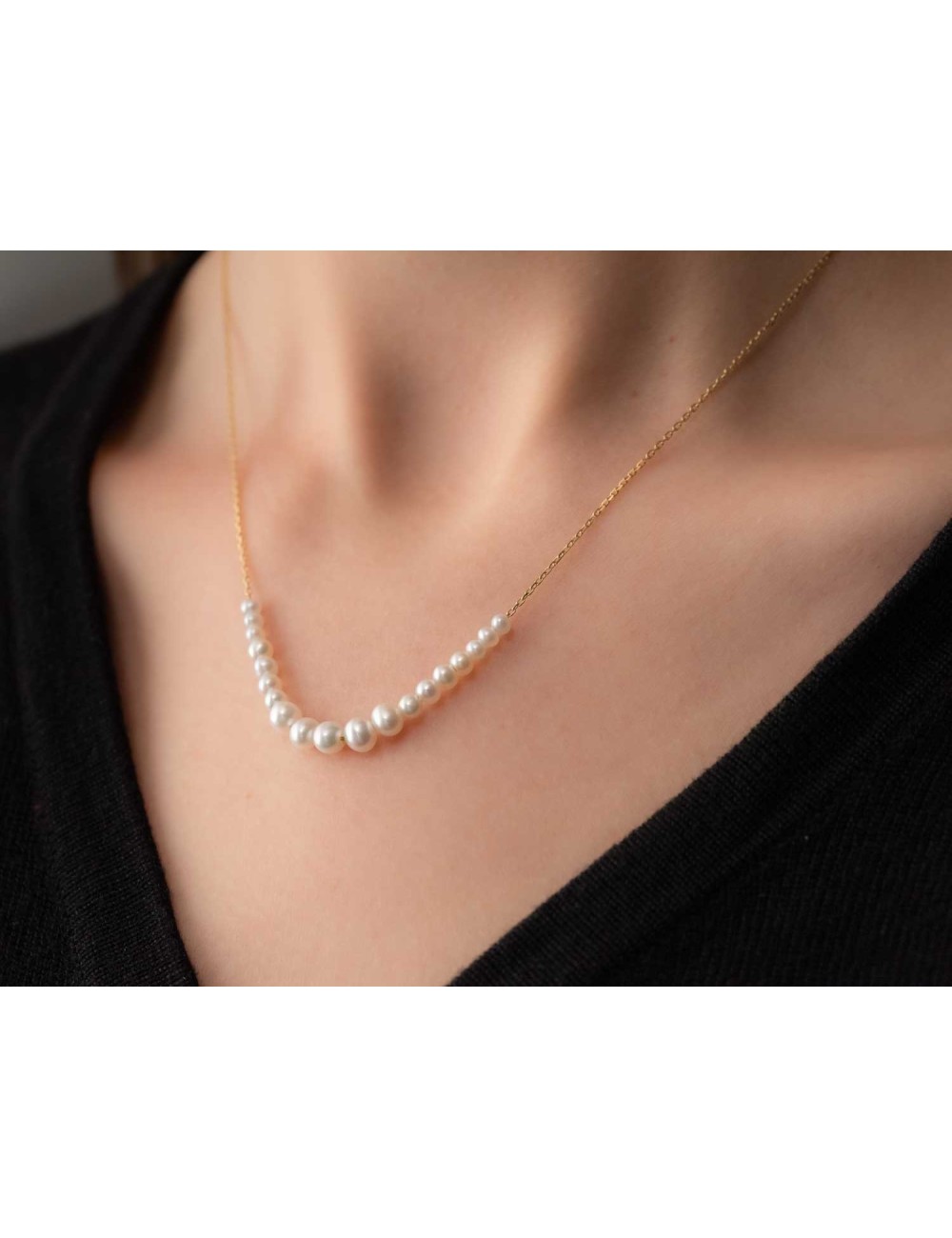 Collier sillage de perles glissées - Or Jaune ou Or Blanc 375 millièmes (9 Carats)