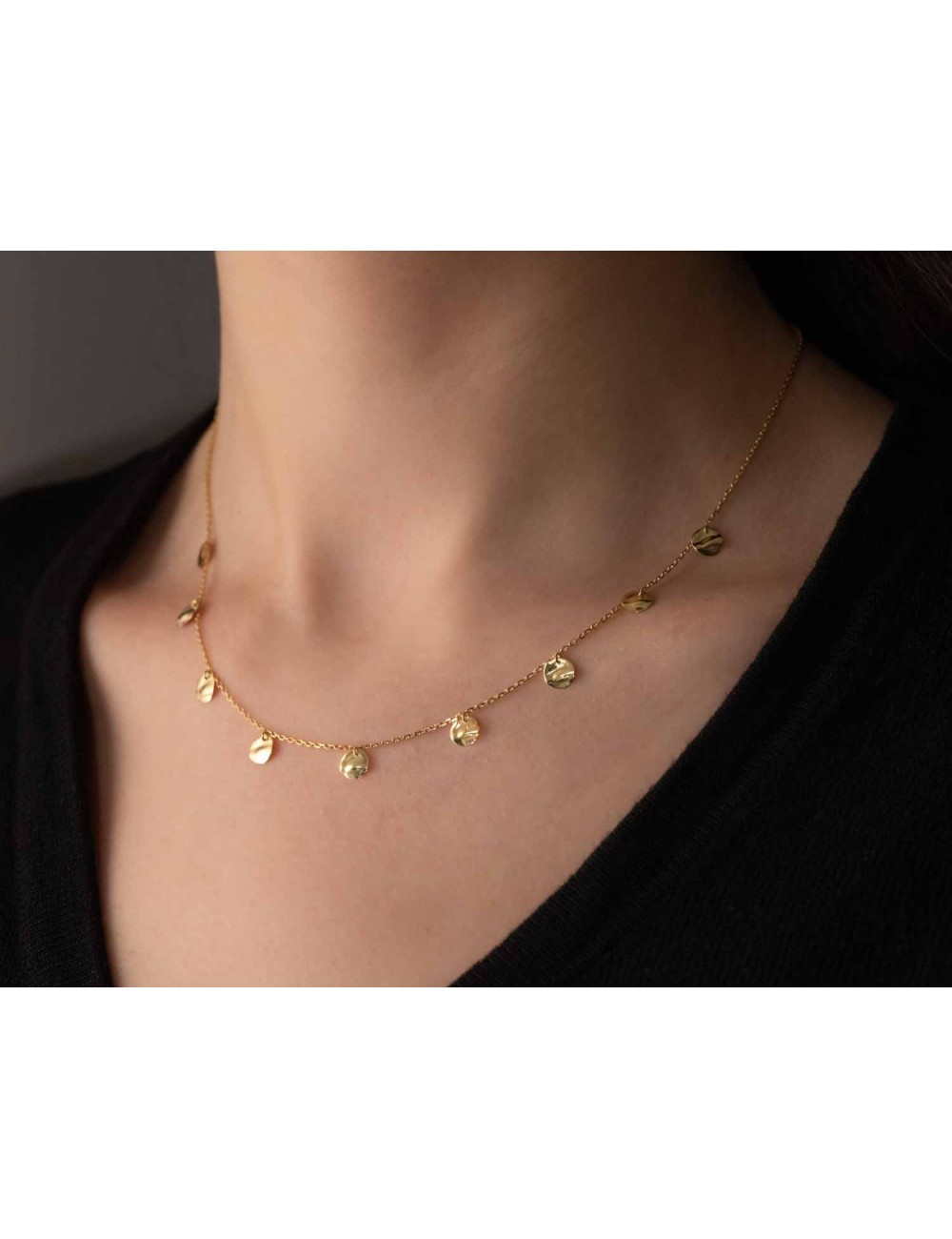 Collier petites breloques rondes froissées - Or Jaune ou Or Blanc 375 millièmes (9 Carats)