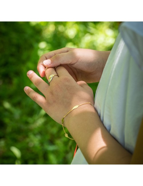 Bracelet enfant petites plumes en Or jaune ou en Or blanc 9 carats