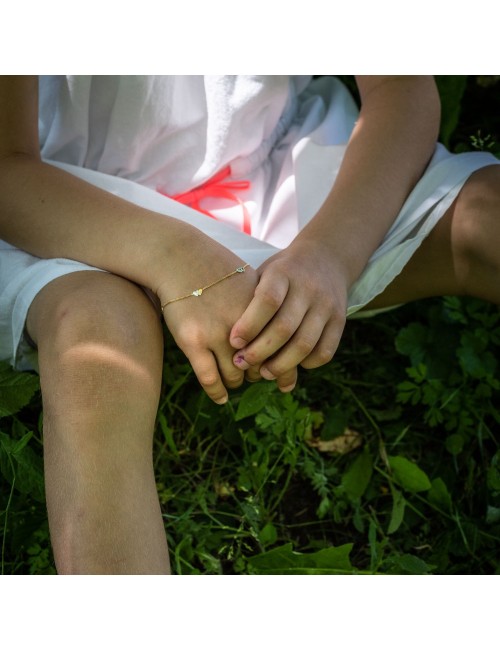 Bracelet pour enfant ou Bébé Double coeurs en Or bicolore 9 carats