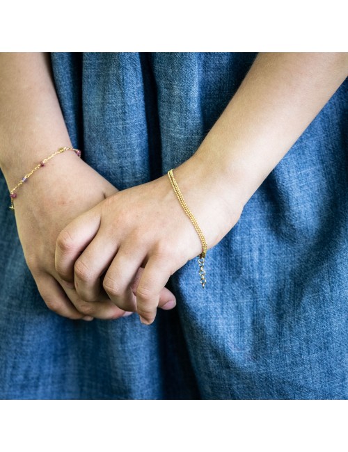 Bracelet enfant orné de 9 pierres fines en Or jaune ou en Or blanc 9 carats