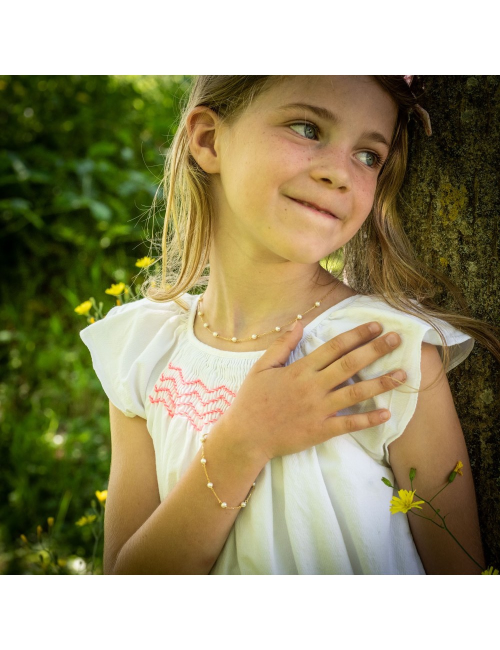 Bracelet pour bébé ou enfant orné de perles d'eau douce, en Or jaune ou Or blanc 9 carats