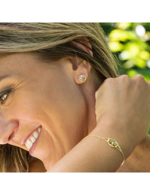 Boucles d'oreilles arbre de vie doré et son diamant de laboratoire - Or Jaune ou Or Blanc 375 millièmes (9 Carats)