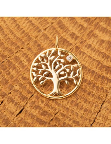 Pendentif l'arbre de vie serti d'un diamant de laboratoire - Or jaune ou Or blanc 375 millièmes (9 carats)