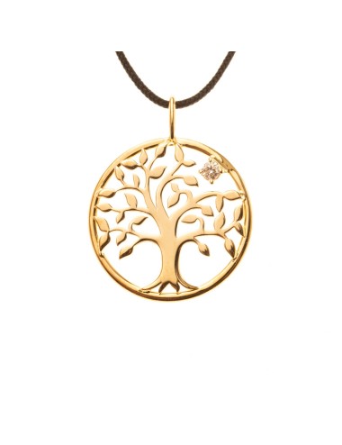 Pendentif l'arbre de vie serti d'un diamant de laboratoire - Or jaune ou Or blanc 375 millièmes (9 carats)