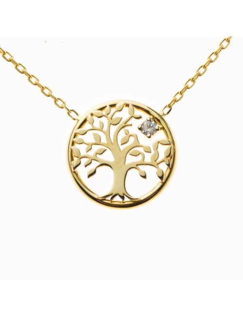 Collier le petit arbre de vie et son diamant éthique - Or Jaune ou Or Blanc 375 millièmes (9 Carats)