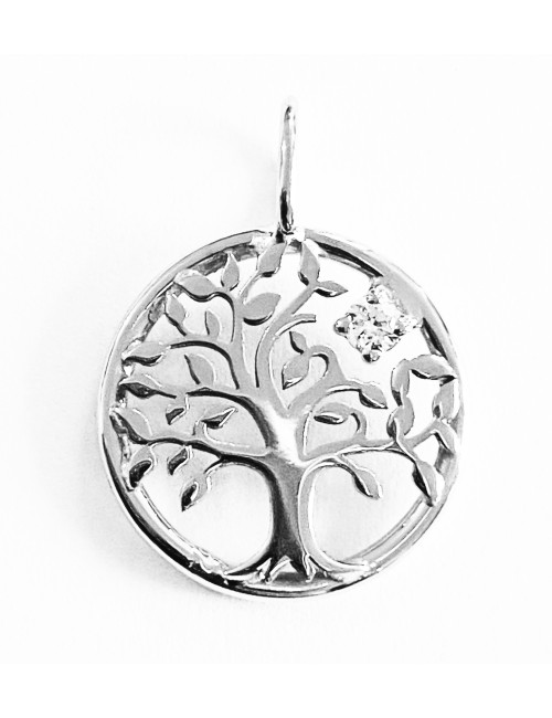 Pendentif l'arbre de vie serti d'un diamant de laboratoire (petit modèle) - Or jaune ou Or blanc 375 millièmes (9 carats)