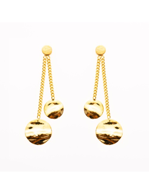 Boucles d'oreilles double ronds dégradés pendants - Or Jaune 750 millièmes (18 Carats)