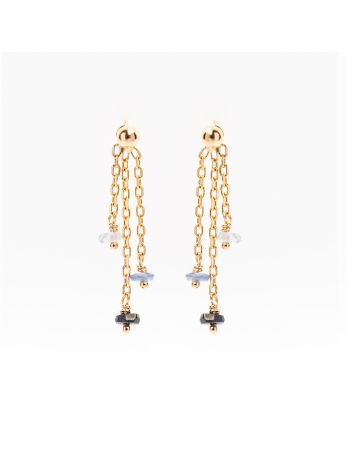 Boucles d'oreilles triple saphir - Or Jaune 750 millièmes (18 carats)