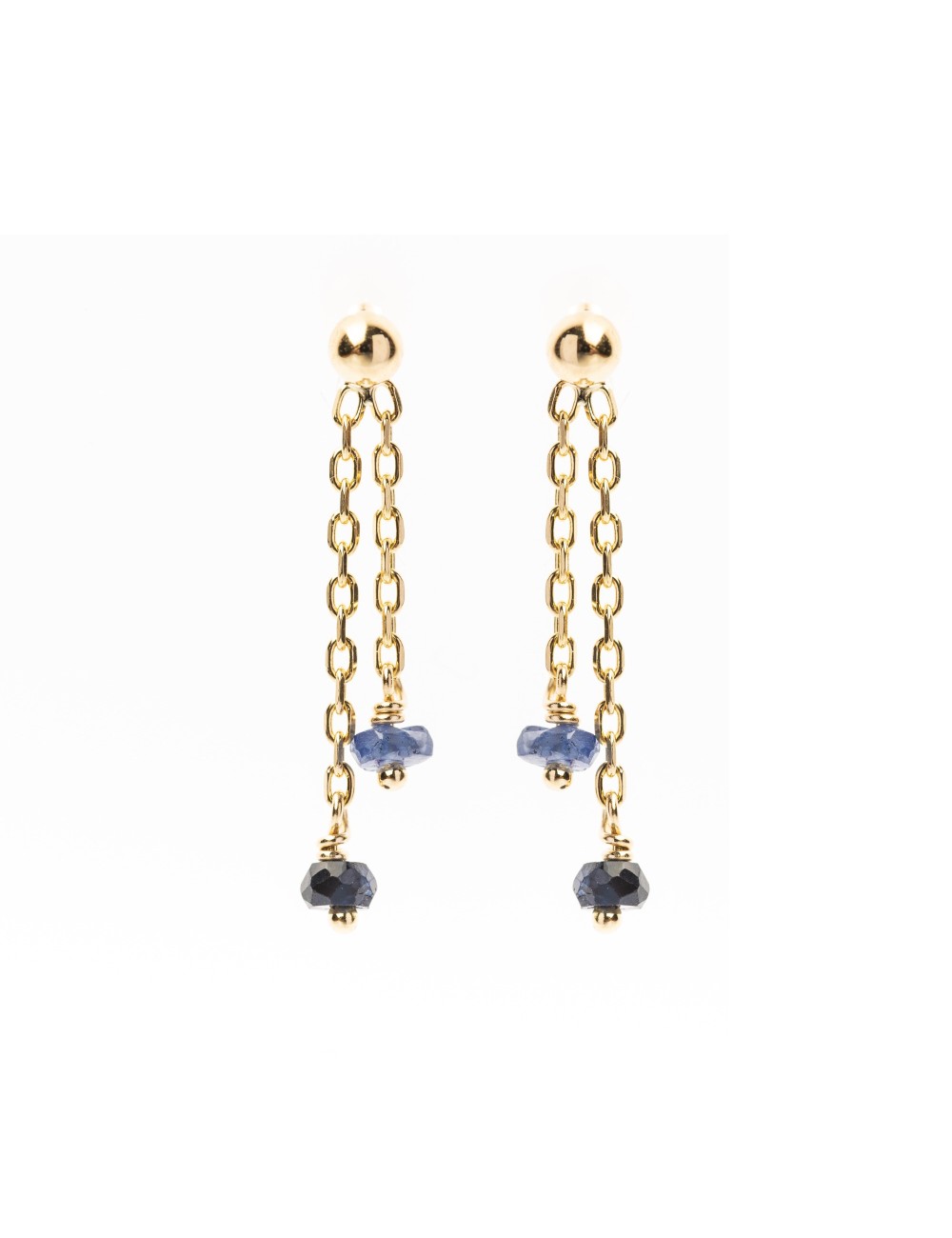 Boucles d'oreilles double saphir - Or Jaune 750 millièmes (18 carats)