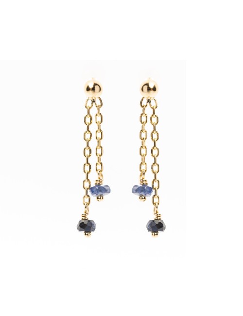 Boucles d'oreilles double saphir - Or Jaune 750 millièmes (18 carats)