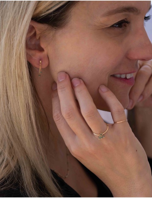Boucles d'oreilles double émeraude - Or Jaune 750 millièmes (18 carats)