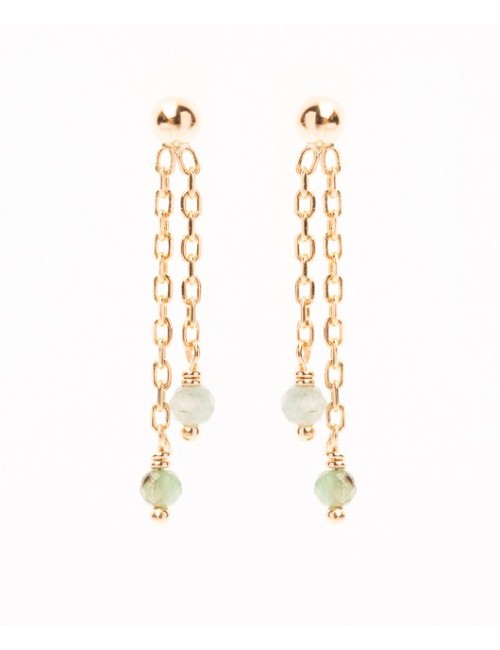 Boucles d'oreilles double émeraude - Or Jaune 750 millièmes (18 carats)