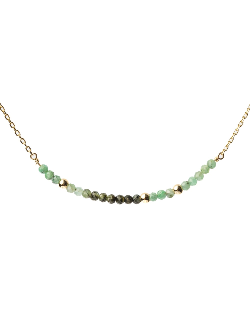 Collier en Or Jaune 18 carats orné de 20 émeraude et de 3 boules d'Or