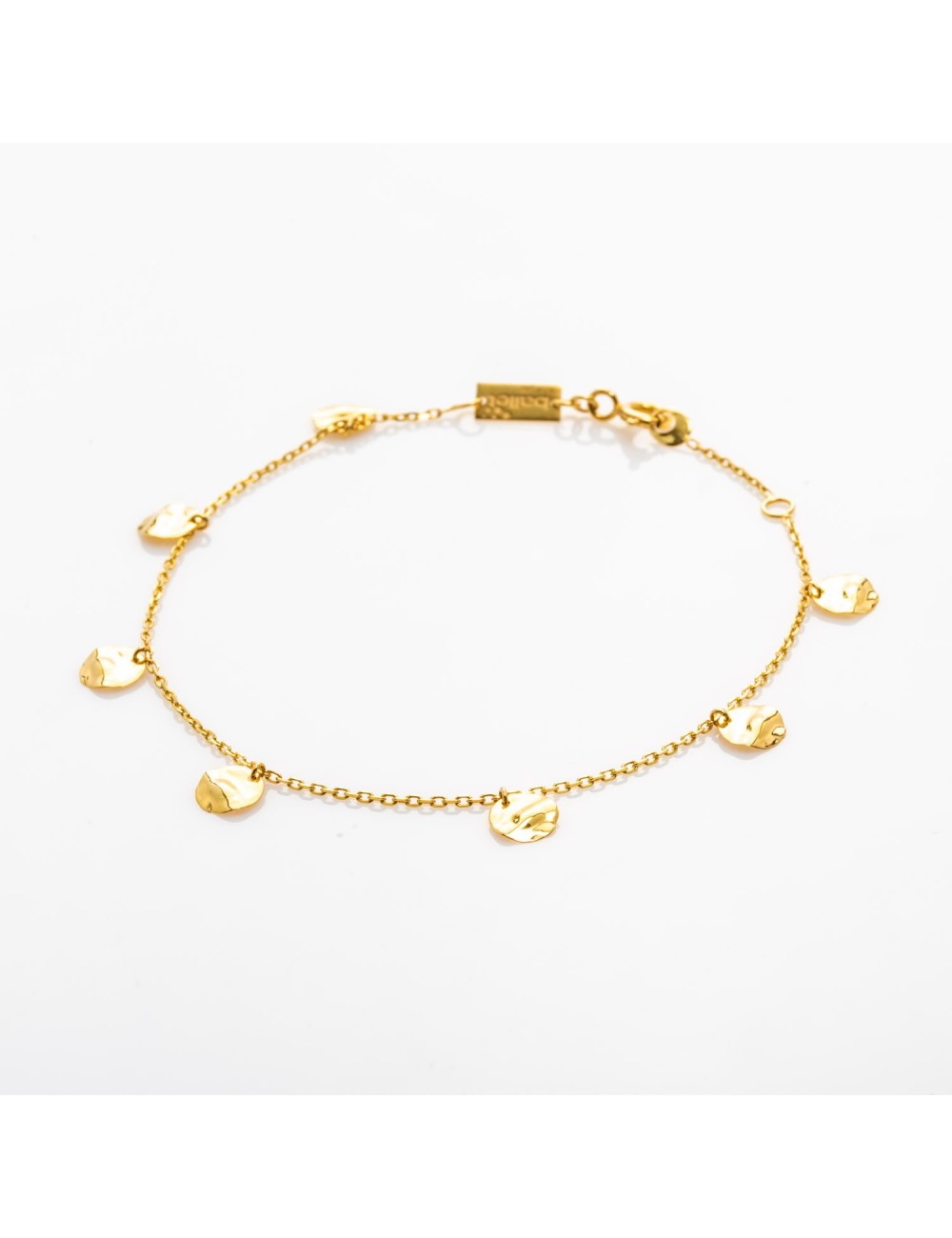 Bracelet petites breloques rondes au charme froissé - Or Jaune 18 Carats
