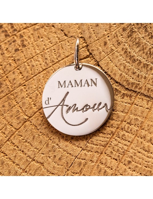 Pendentif Maman d'Amour, écriture clavier et manuscrite, en Or 18 carats