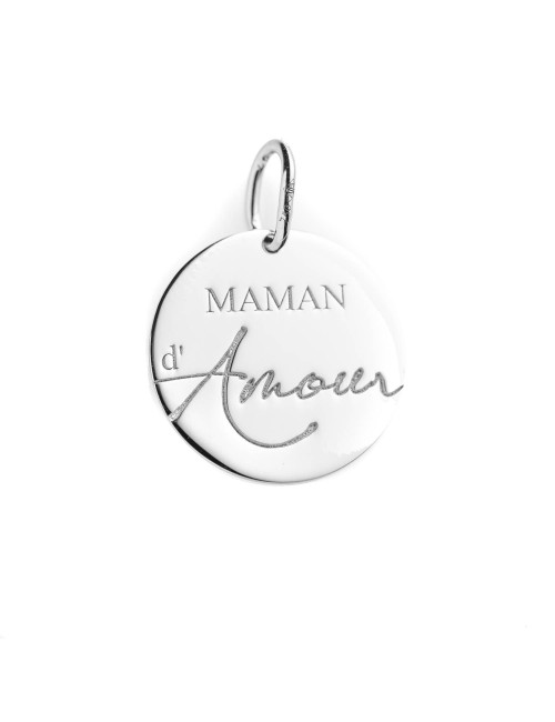 Pendentif Maman d'Amour, écriture clavier et manuscrite, en Or 18 carats