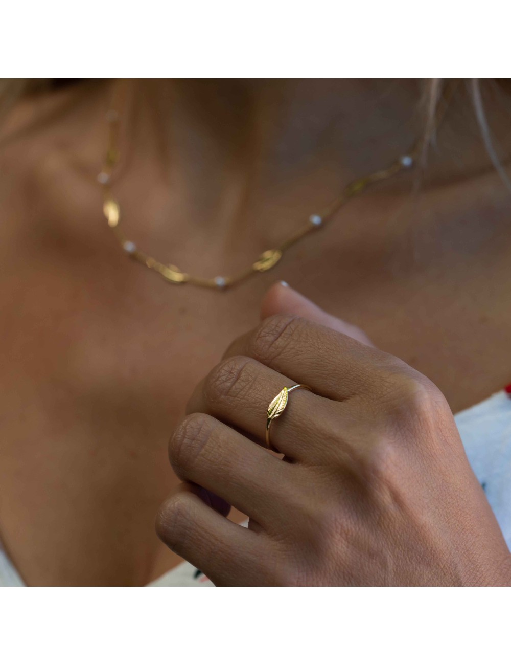 Bague plume d'Or - Or Jaune 750 millièmes (18 Carats)