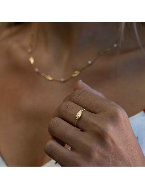 Bague plume d'Or - Or Jaune 750 millièmes (18 Carats)