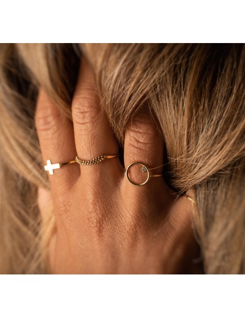 Bague rond d'or ajouré et son diamant de 0,03 carats - Or Jaune ou Blanc 750 millièmes (18 Carats)