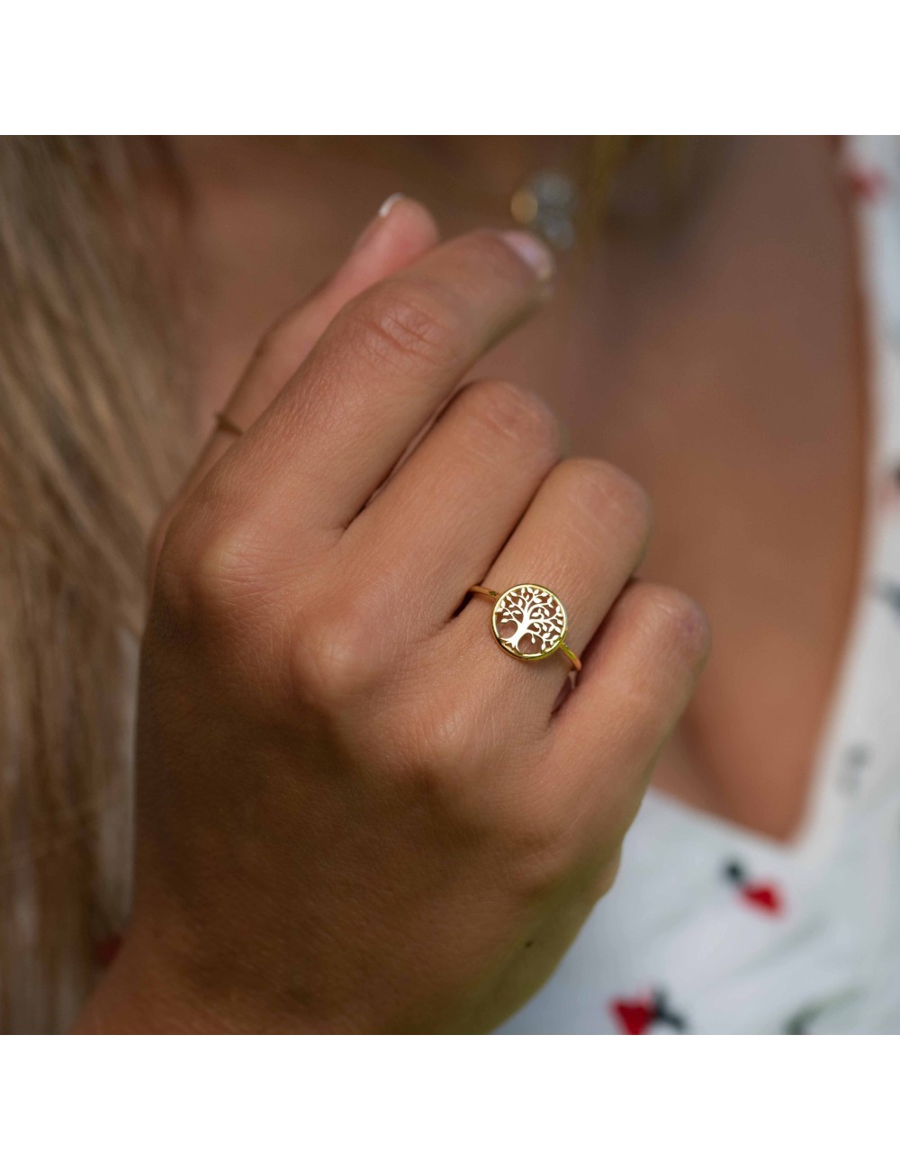 Bague l'arbre de vie dorée - Or Jaune ou Or Blanc 375 millièmes (9 Carats)