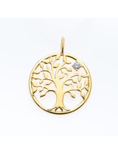 Pendentif l'arbre éternel (18mm) sertie d'un diamant 0,03 carats - Or Jaune 18 Carats