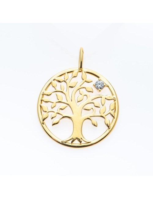 Pendentif l'arbre éternel (18mm) sertie d'un diamant 0,03 carats - Or Jaune 18 Carats