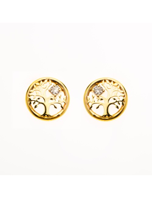 Arbre de vie doré et son diamant - Or Jaune 750 millièmes (18 Carats)