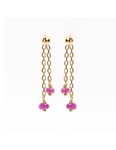Boucles d'oreilles 2 pendants ornées de rubis - Or jaune 750 millièmes (18 carats)