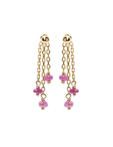 Boucles d'oreilles 6 rubis pendants - Or Jaune 750 millièmes (18 carats)