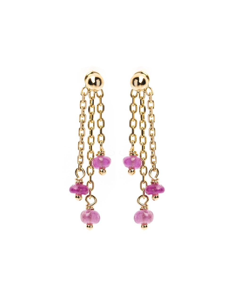 Boucles d'oreilles 6 rubis pendants - Or Jaune 750 millièmes (18 carats)